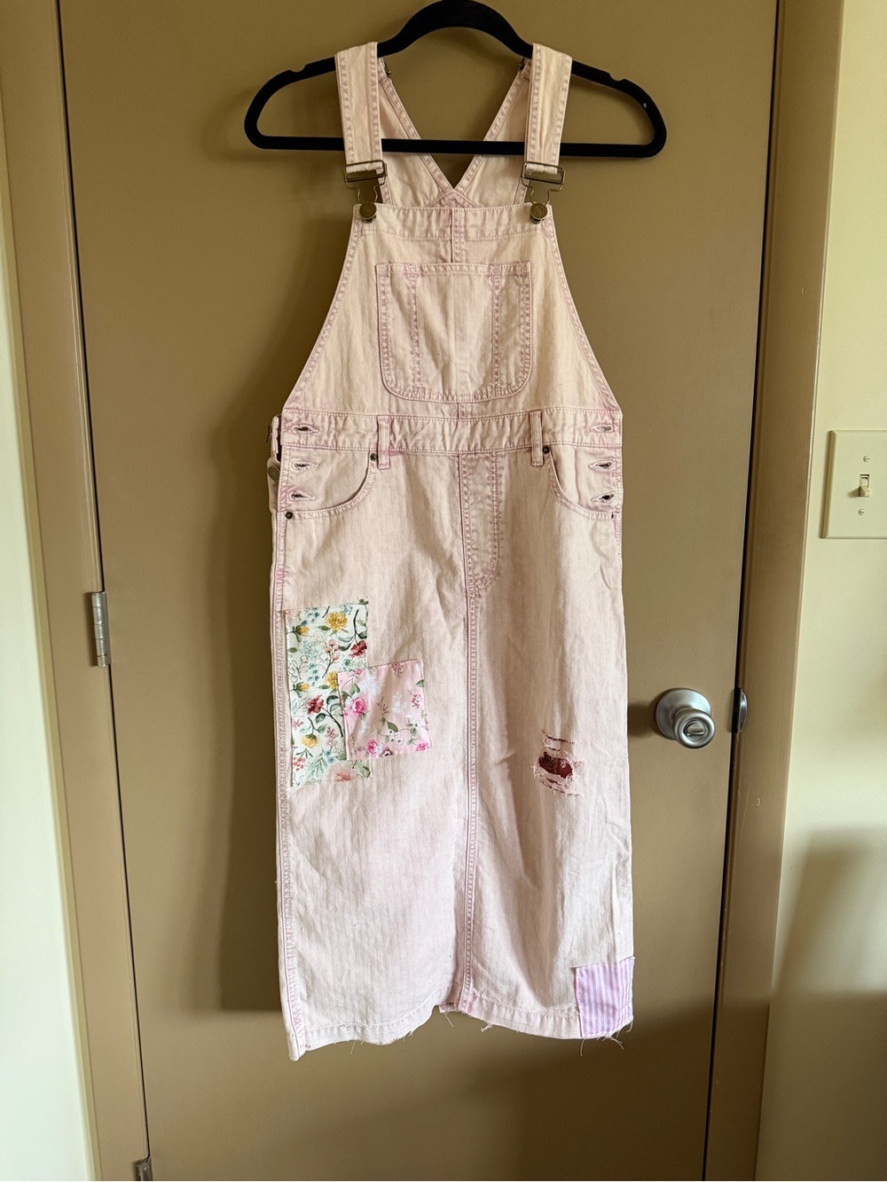 BDG Upcycled Pale Pink Denim Overall Dress with Logo Tag